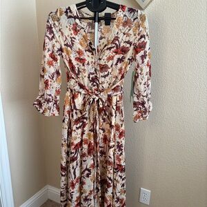 NWT Indigo Rose Petite Small Floral Maxi Dress Button Front Tie Waist Boho